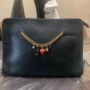 TERRIDA Italy Black Pebbled Leather w/Murano Glass Charms Luxury Travel Bag NWOT